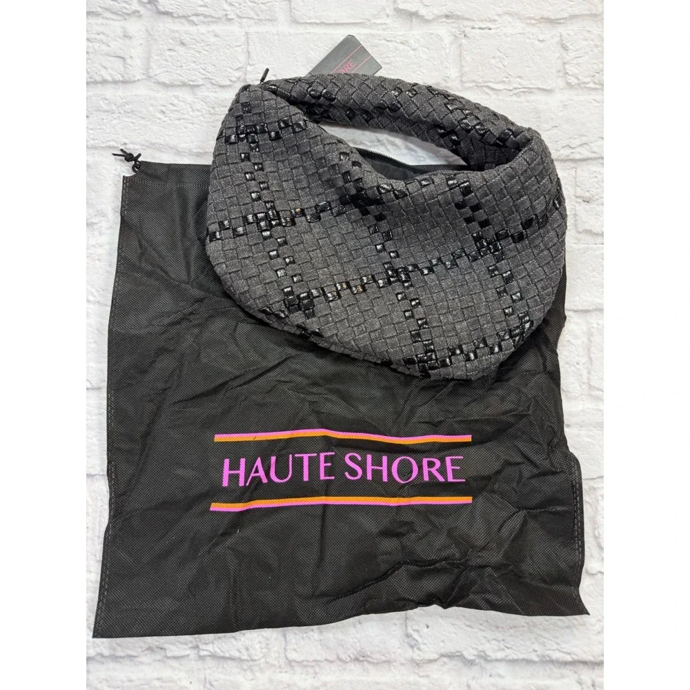 Haute‎ Shore Mini Hobo Bag Womens Small Grey Black NWT Woven Handbag